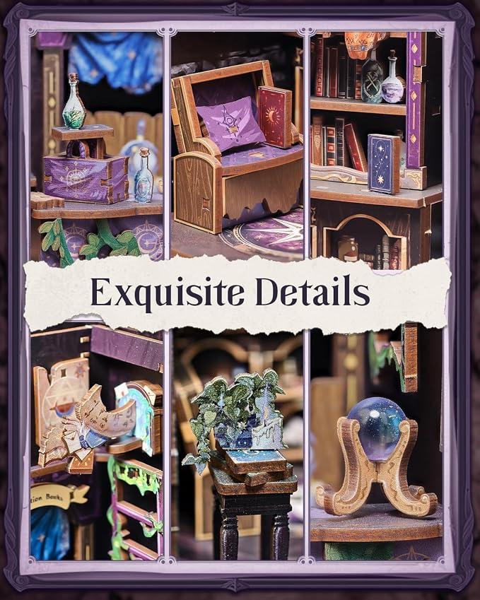 Cutefun Book Nook Kit - DIY Miniature Dollhouse Booknook Kit for Adults and Teens, 3D Wooden Puzzle Bookshelf Insert Decor with LED Light, Gifts for Book Lovers and Beginners (The Astrology Bookshop)
