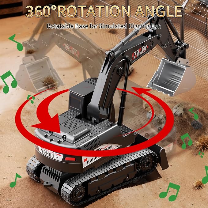 Remote Control Excavator for Boys 4-7, RC Excavator for Kids, 27 MHz Construction Trucks Vehicles Toys for Toddlers 1-3 3-5 4-7 with Metal Shovel and Light Birthday Boys Gifts