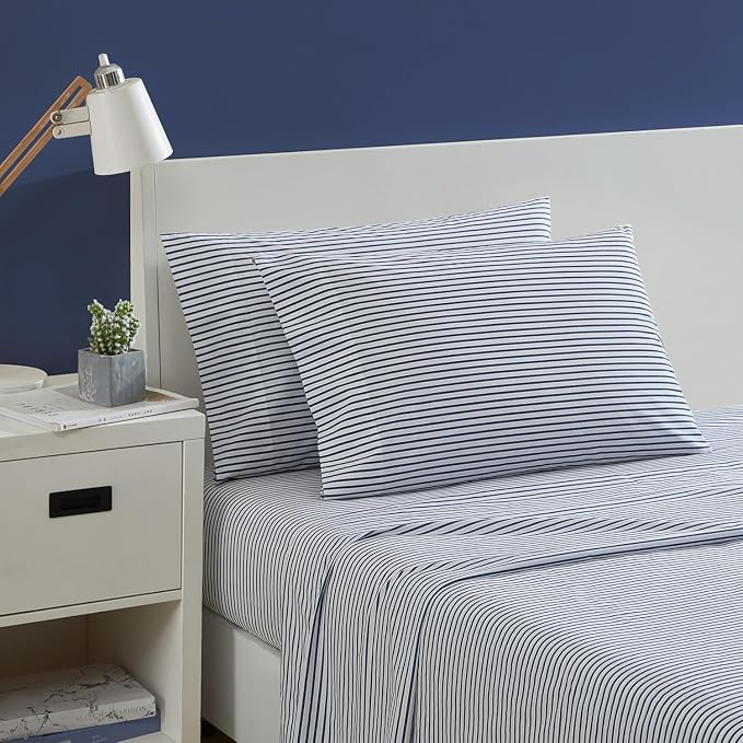 Nautica - Twin Size Sheet Set, Crisp & Tailored Cooling Sheets with a Smooth Cotton Percale Lightweight Feel - Bed Sheets with Matching Pillowcase & Fitted Sheet (Harmead Navy)
