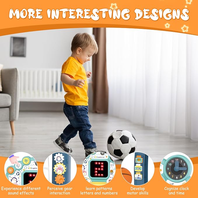 2026 Updated 4 in 1 Adjustable Basketball Hoop Soccer Goal for Toddlers 1-3,Kids Sports Toys with Golf Toy, LED Scoreboard, Music & Educational Games,Indoor & Outdoor Baby Activity Center