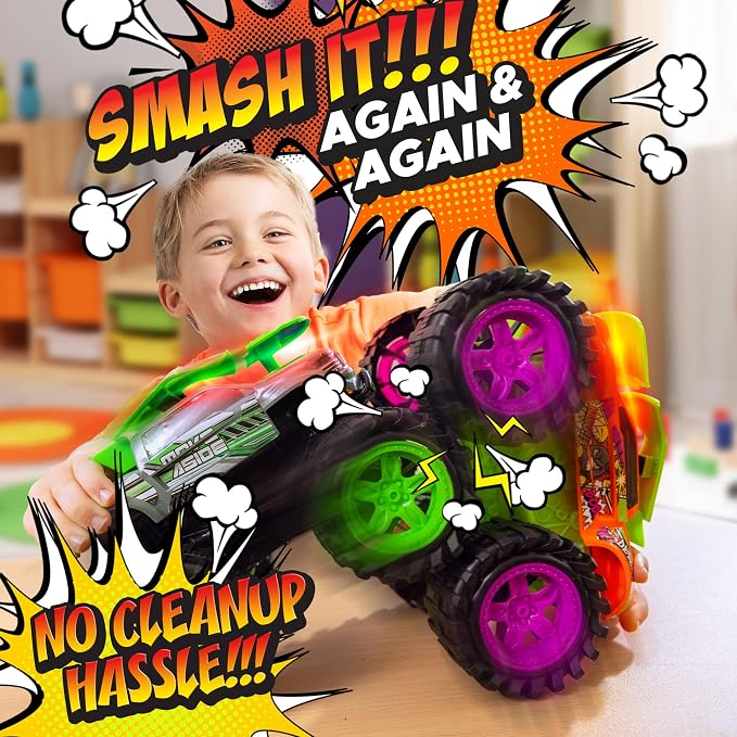 Team Power Exploding Monster Truck Toy with Explosive Crash Sounds and Lights, Smash It Up Again and Again, 8.7” Monster Truck Toys for Boys Kids Ages 3, 4-7 & Above | Toddler Toys Boy Birthday Gifts