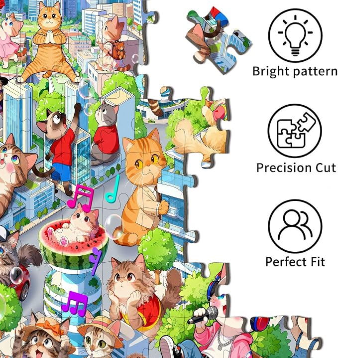 Puzzles for Kids Ages 6-8 8-10 Year Old - City Cats Themed, 200 Pieces Jigsaw Puzzles for Kids, Learning8-10 Educational Toys for Boys and Girls