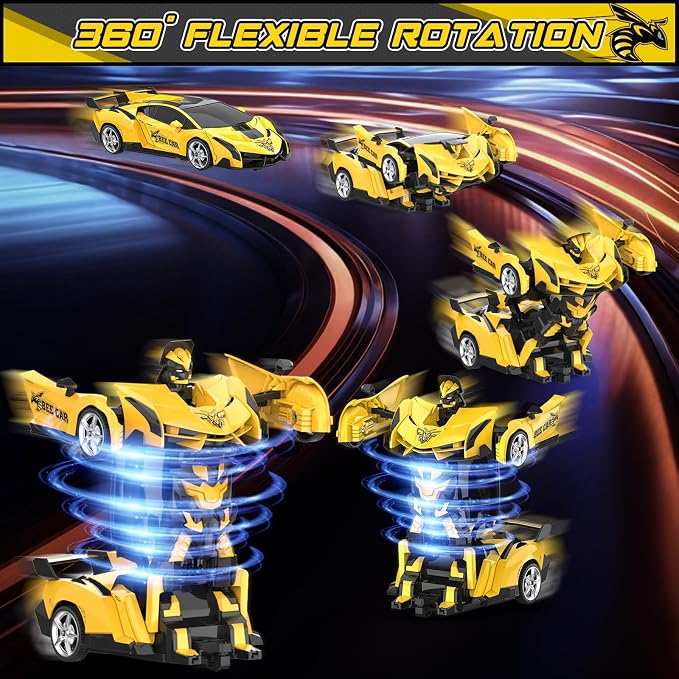 BLUEJAY Transform Rc Cars for Boys 4-7 8-12, 2.4Ghz Remote Control Car 1:18 Scale Transforming Robot, One-Button Deformation 360° Rotation Car Toy Gifts for Boys 3-5