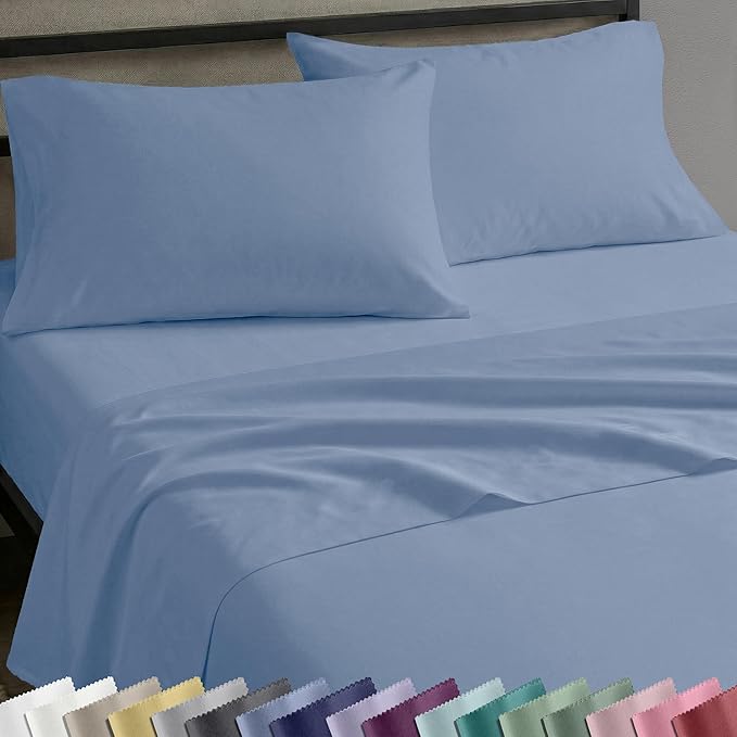 California Design Den Natural 100% Cotton Sheets Twin XL Size Set - Soft Sateen Twin XL Sheet Sets, 12" Pockets, Breathable and Durable Bedding for Dorm Rooms, College (Blue Hydrangea)