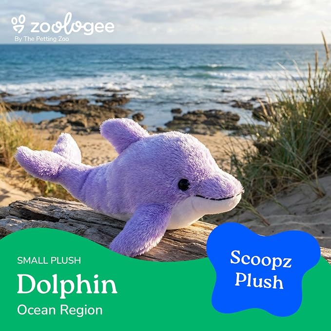 The Petting Zoo Purple Dolphin Stuffed Animal Plushie, Gifts for Kids, Scoopz Sealife Animals, Dolphin Plush Toy, 10 inches