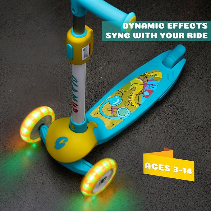 GLAMUP Kids Scooter, 3 Wheel Scooter for Kids Ages 3-12, Adjustable Handlebar, Lean-to-Steer, Foldable Kick Scooter for Boys and Girls