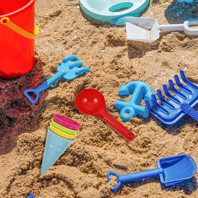 SEWACC 5pcs Plastic Sand Ice Cream Cones and Scoop Kids Sand Mold Set Seaside Play Beach Toys for Outdoor Seaside (Random Color)