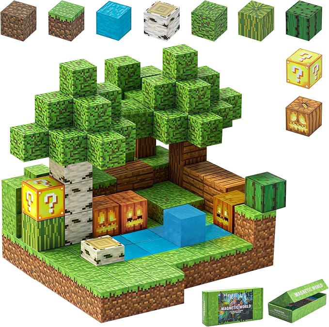 48PCS Magnetic Building Blocks for Kids 3-8 | Super Strong Magnets, STEM Educational Magnet Cubes, Minecraft-Style Construction Toy, Non-Toxic Sensory Play, Birthday Gifts for Boys & Girls
