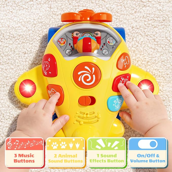 MORECOLL Baby Airplane Toy with Lights & Music, Bump & Go Baby Toys 6-12 Months, Interactive Moving Crawling Tummy Time Toys for 6 7 8 9 10 11 12 18 Months Babies, Birthday Gifts for Infants Toddlers