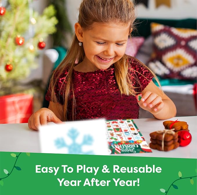 Joyousa Christmas Bingo Game for Kids, Large Groups - 30 Players - Christmas Games for Family Party - Reusable Christmas Bingo for Kids Christmas Party Games - Christmas Gifts for Grandkids