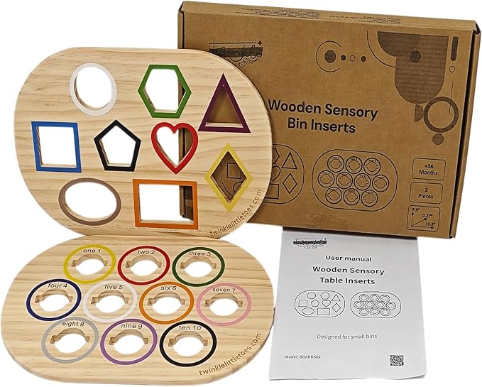 Wooden Inserts for Sensory Table – Color Sorter & Shapes Board (Set B of 2) – Montessori Fine Motor Skills Toys, Non-Toxic Pine Wood, Fits Small TROFAST Bins