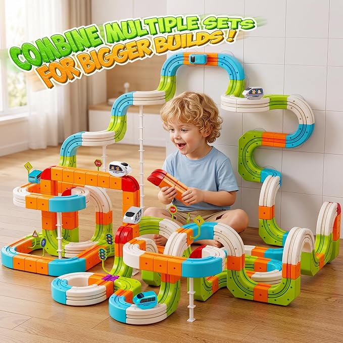 Hot Bee Electric Magnetic Train Set for Kids, Gravity-Defying 3D STEM Toy Train Track for Toddlers, Building Train Toys, Magic Tracks Toy Birthday Gifts for 3 4 5 6 7 8+ Year Old Boys Girls (134 Pcs)