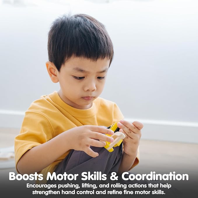 PlanToys® Road Construction Set Wooden Montessori Imaginative and Fine Motor Play Toy | Coordination, Creativity and Social Skill Building Activity | Eco Friendly Vehicle Set for Open Ended Play