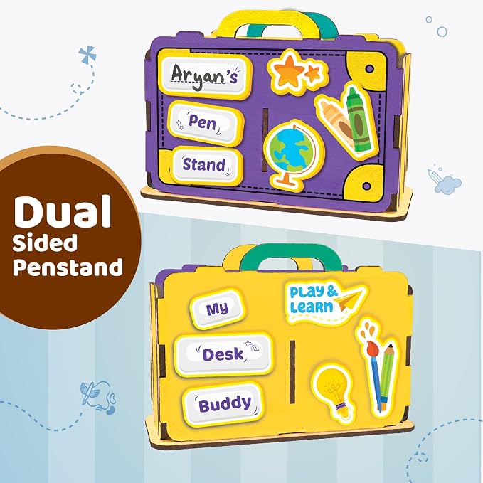 Imagimake DIY Wood Art Pen Stand | Make Customized Wooden Pen Stand | Wooden Painting Crafts for Kids Age 5,6,7,8 & Above| 25+ Foam Stickers for Wood Crafts |Fun Gift for 5+ Year Old Girls and Boys