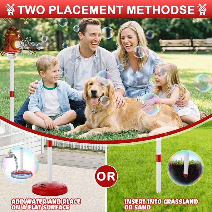 Belemar Windmill Bubble Machine Toys for Kids, Bubble Blower with Lights & Music, Adjustable 51" Height, 130ml Large Tank, Bubble Solution Included, Bubble Show for Parties & Birthdays