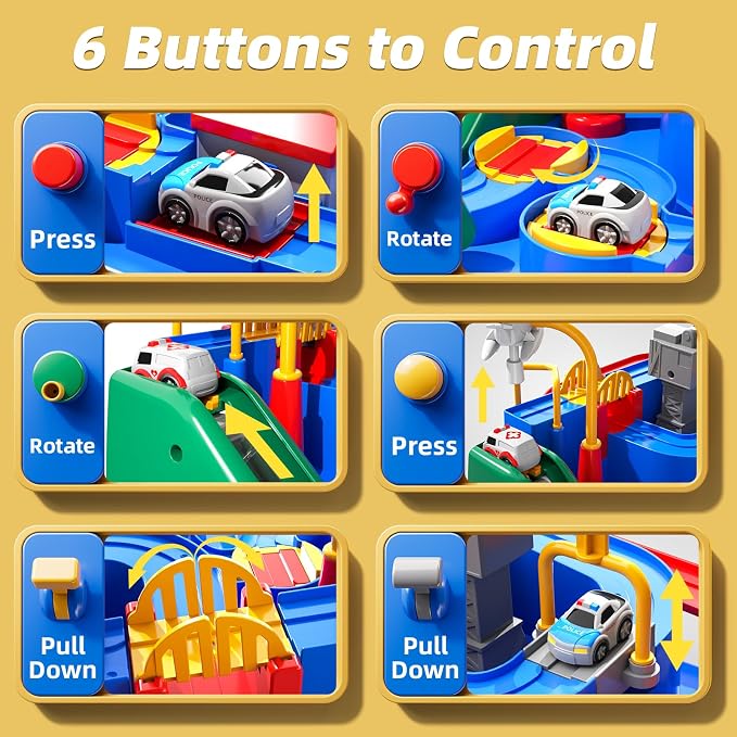 Car Race Track for Kids Ages 3+, Kids Car Toys for 3 Year Old Boys, Race Track for Toddlers 3+, City with 3 Small Cars and Helicopter, Educational Birthday Gifts