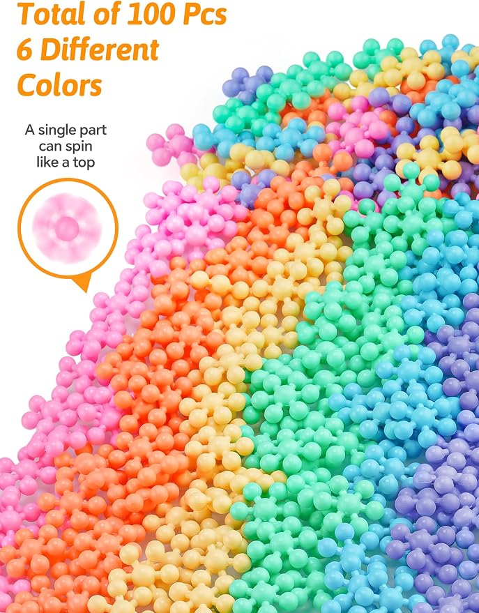 Snowflake Interlocking Building Block Educational Toy 100PCS for Kids Ages 3+, Multi-Color Solid Plastic Early Learning Creativity STEM Toy with Carrying Case Safe Material (Macaron Colors)