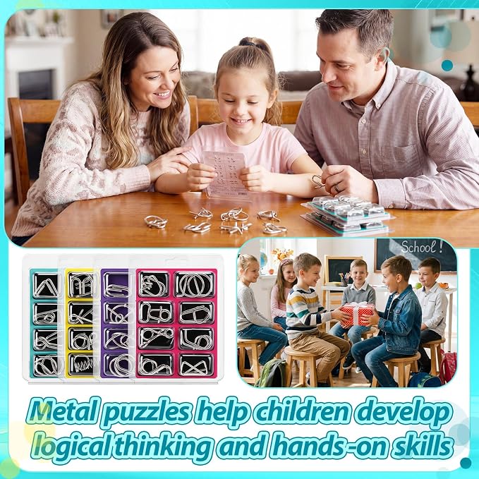 Set of 240 Metal Wire Puzzle Bulk IQ Test Disentanglement Puzzle Brain Game with Pouch Chinese Ring Magic Trick Toy for Adults Kids Party Challenge Favor Gifts Challenge