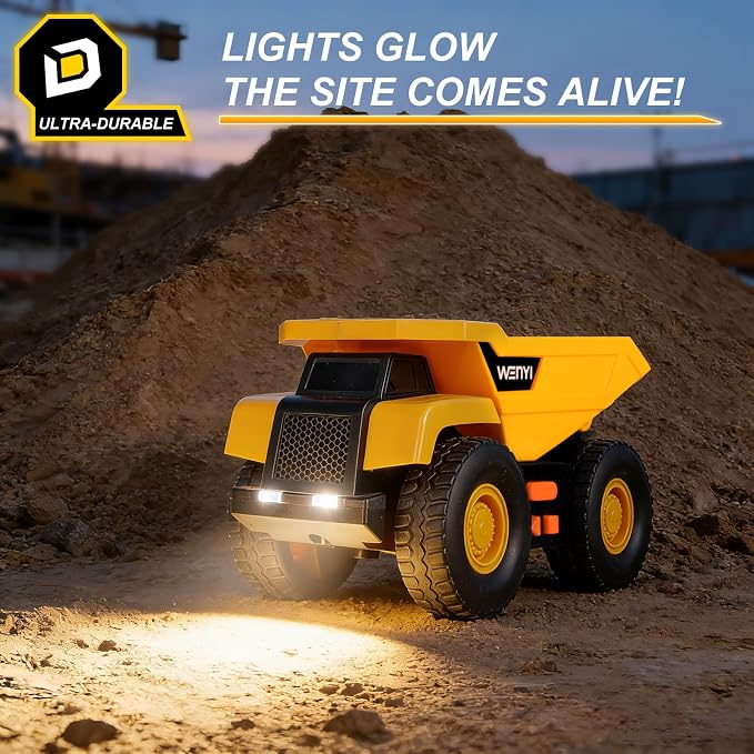 5 PCS Construction Vehicles Toy Set for Kids - Friction Powered Bulldozer, Dump Truck & Road Roller with Lights & Sounds, Sandbox Beach Sand Toys for Toddlers Boys Girls Ages 3-5 4-8, Birthday Gift