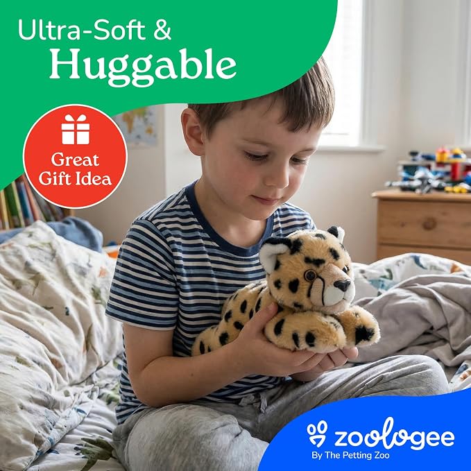 The Petting Zoo Cheetah Stuffed Animal Plushie, Gifts for Kids, Scoopz Wildlife Animals, Cheetah Plush Toy, 8 inches