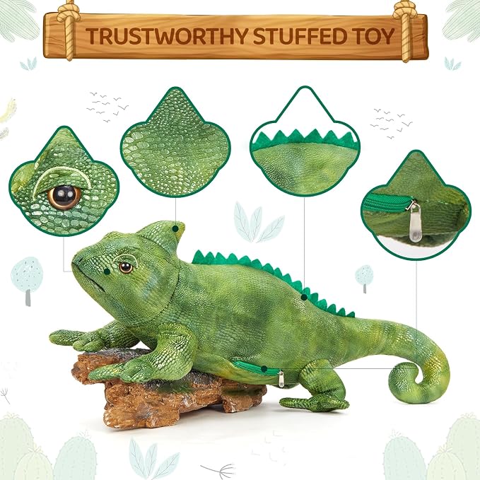 Giant Lizard Stuffed Animal, 31.5" Cute Large Iguana Plush Pillow for Kids Boys Girls, Huge Soft Stuffed Chameleon for Christmas Birthday Gift, Realistic Stuffed Reptile Toy for Animal Lover