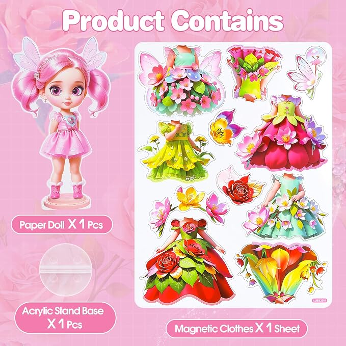 PainZieteg Magnetic Dress Up Dolls,Paper Dolls for Girls, Kids DIY Princess Magnetic Dress-Up Doll for Girl Birthday (Spring Fairy)
