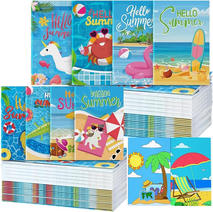 Estune 40 Pcs Summer Beach Coloring Book Pool Beach Summer Party Favors Mini Small Coloring Book Bulk Birthday Party Present DIY Craft Home