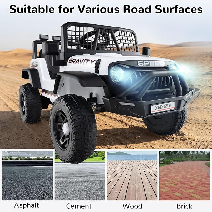 OLAKIDS 24V Ride on Car with Remote Control, Bluetooth, LED Lights, Horn, Spring Suspension, High/Low Speeds, Soft Start for Kids Aged 3+ (White)