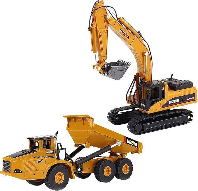 Gemini&Genius Heavy Duty Excavator Toy Dump Truck Toys for Kids, Construction Site Playset, Metal Construction Vehicles, Outdoor Sandbox Car Toys Gifts for Kids 4 5 6 7 8 Years Old Boys Girls Toddlers