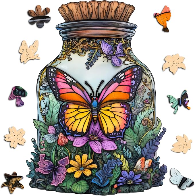 Leodozzio 500 Pieces Jigsaw Puzzle, Butterfly & Flower Wooden Puzzles, Colorful Garden Nature Design, Relaxing Brain Teaser – Unique Gift for Adults, Home Decor, 13.3x18.5 Inch