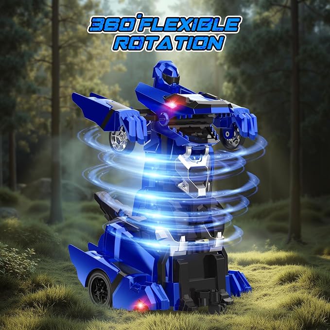 Kroyedfuw Dinosaur Transform Rc Cars, 2.4Ghz Remote Control Car Transforming Robot with Flashing Light, 360° Rotation One Button Deformation Car Toy Gifts for Boys Age 4-7 8-12