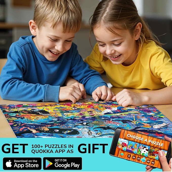 QUOKKA 100 Piece Puzzles for Kids Ages 6-8 – Intricately Illustrated Ocean Animals Puzzle for Kids Ages 8-10 – Educational Busyland Game Packed with Visual Details for Boys and Girls