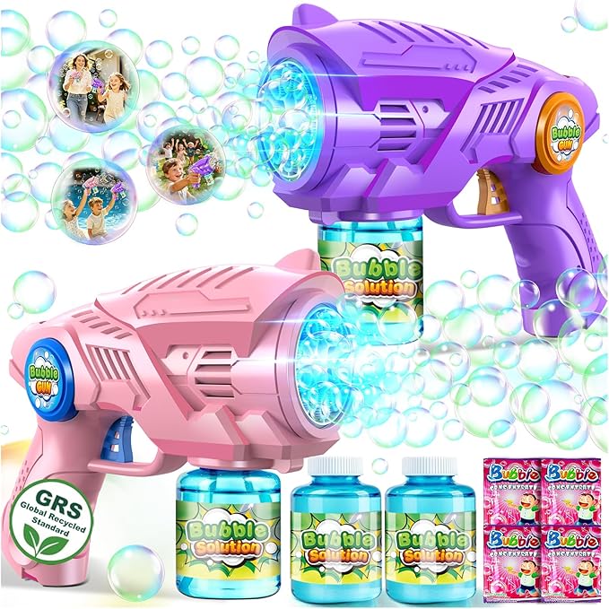 Bubble Gun Toys for Kids 4-8: Automatic Bubble Blaster with 2 Bottles Refill Solution - Bubble Gun for Toddlers 1-3, Summer Outdoor Toys for Easter Birthday Wedding Party Gift (Pink, Purple)