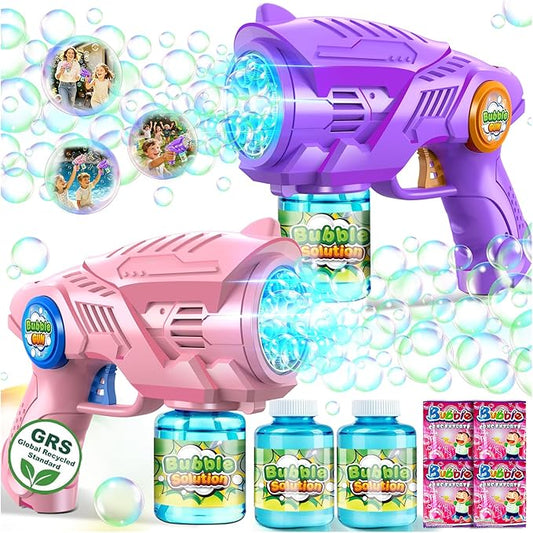 Bubble Gun Toys for Kids 4-8: Automatic Bubble Blaster with 2 Bottles Refill Solution - Bubble Gun for Toddlers 1-3, Summer Outdoor Toys for Easter Birthday Wedding Party Gift (Pink, Purple)