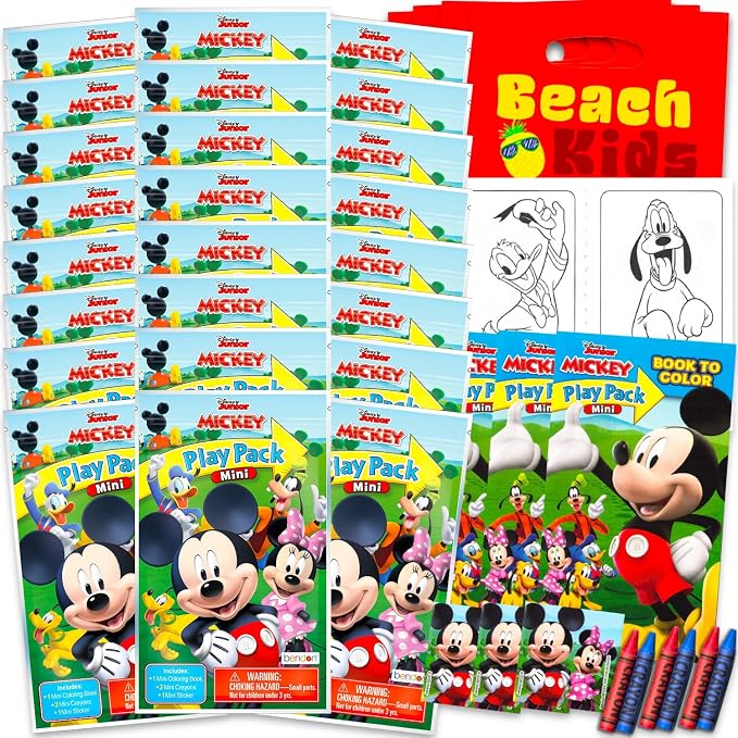 Disney Mickey Mouse Club House Mini Party Favors Set - Bundle with 24 Mickey Play Packs with Coloring Pages, Stickers, More | Mickey Party Supplies