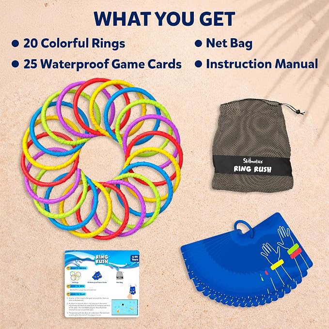 Skillmatics Ring Rush Diving Toys – Underwater Search & Find Game, Pool Diving Rings, Swimming Pool Toys for Kids, Summer Outdoor Water Games, Gift for Boys & Girls Ages 6, 7, 8, 9 & Up