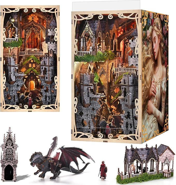 CCCDF Book Nook Kit - DIY Miniature House Dollhouse Kit for Adults and Teens, Booknook Tiny House Bookshelf Decor 3D Wooden Puzzle, Gifts for Family, Friends (Sleeping Beauty)