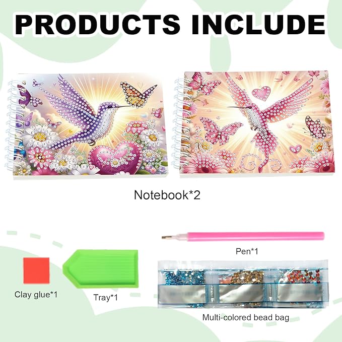 2 Pcs Bird Diamond Painting Notebook 80 Pages for Adults, Diamond Art Journal and DIY Sketchbook, Diamonds Art Kit Supplies,Gift for Beginners, Craft Lovers, Artists. (Bird)