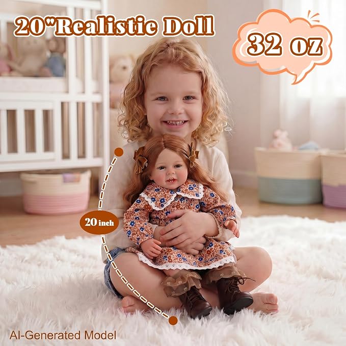 BABESIDE Lifelike Reborn Baby Dolls Dara - 20 Inch Realistic-Newborn Baby Doll Long Hair Girl Handmade Real Life Baby Dolls with Clothes and Toy Accessories Gift for Kids Age 3+