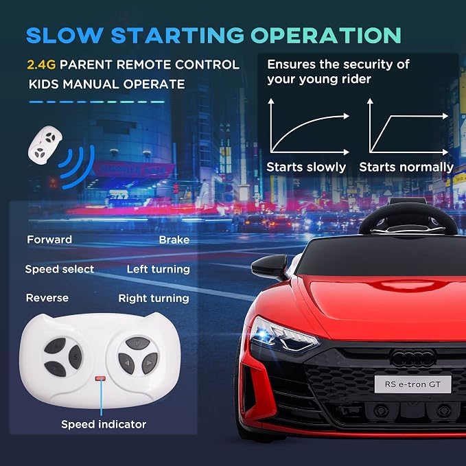 Aosom Licensed Audi RS e-tron GT 12V Ride On Car Truck for Kids, Electric Car Ride On Vehicle w/Parent Remote Control, Music, Lights, for Toddlers, Red