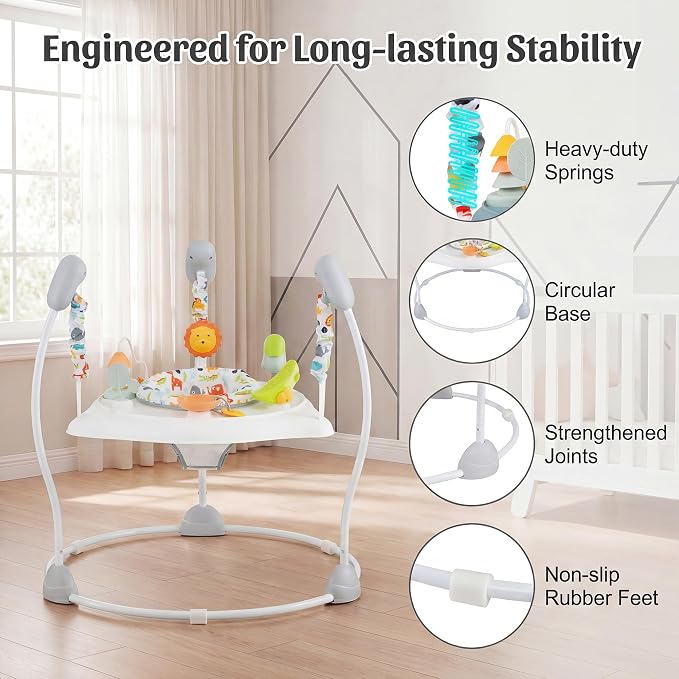 HONEY JOY Baby Bouncer Activity Center, Infant Jumper and Table w/ 360° Rotary Seat, 3 Adjustable Heights, Music, Sounds & Developmental Toys, Activity Center for Babies (White)