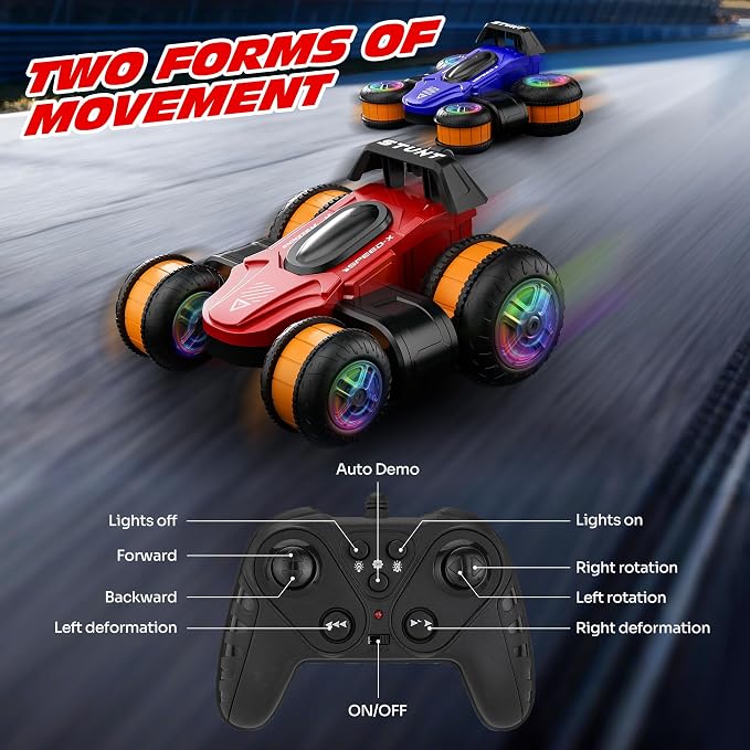 High Speed Remote Control Drift Car for Kids, 360 Degree Rotating Deformation Stunt RC Cars for Boys and Girls Ages 3-16, 4WD Drift RC Stunt Car with Light for Christmas, Birthday, Party Gifts (Red)