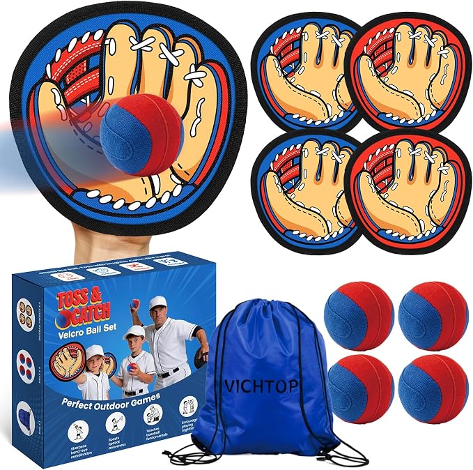 Toss and Catch Ball Game Set for Kids - Easy to Use Sticky Balls& Beginner Baseball Glove, Outdoor Games Toy for Family Beach Yard Pool Camping, Fun Gifts for Boys& Girls Ages 3 4 5 6 7 8-12 Years Old