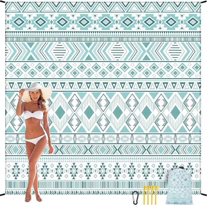 HIHOHO Beach Blanket Waterproof Sandproof Extra Large Beach Mat 79" X 83"/120"x108"for 1-8 Adults Quick Drying Durable Outdoor Picnic Mat for Beach Travel Camping Hiking