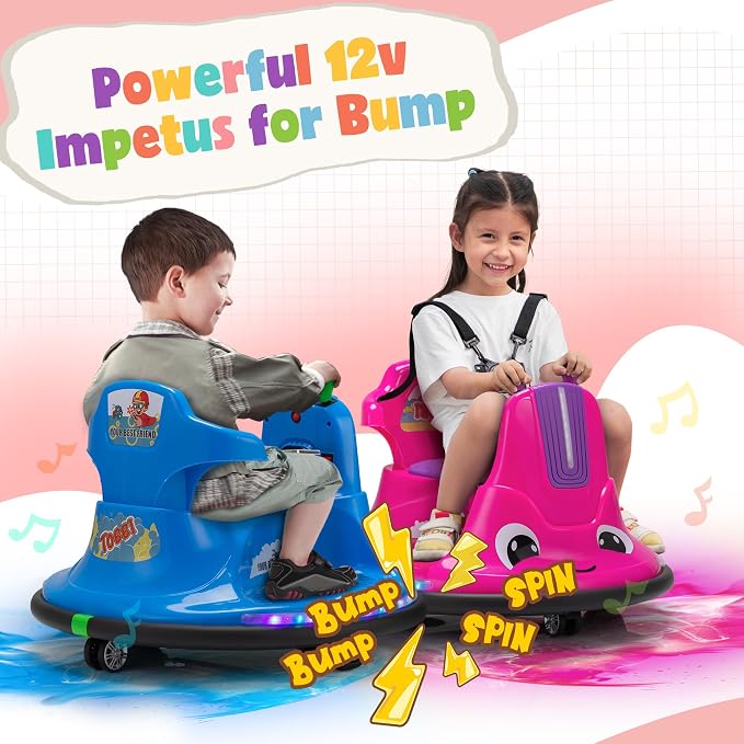 TOBBI Kids Electric Ride On Snail Shape Toy, 12V Battery Powered Toddler Bumper Car with Parent Remote Control/Funny Stickers/360 Degree Spin for Children of Aged 1-6-Azzure
