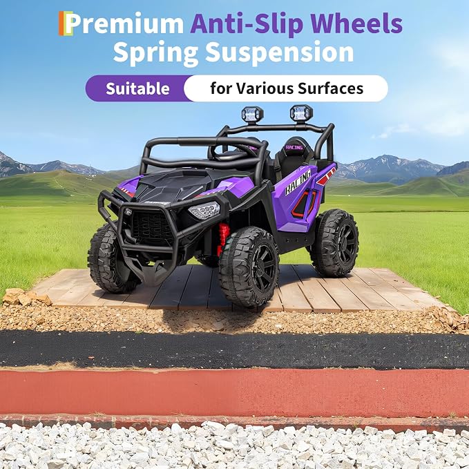 Garvee 24V Ride on Toys for Big Kids, 2 Seater Electric UTV Car with Remote Control, 4-Wheeler Suspension, Soft Start, 3 Speeds, Led Lights, Bluetooth, Ride on Truck Kids 2-8 Years