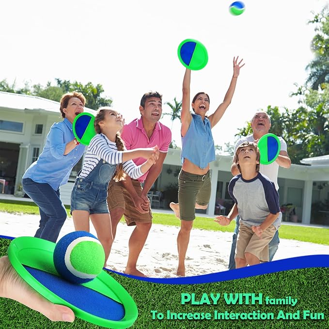 Charniol Kids Toys Toss and Catch Game Set Beach Game Outdoor Ball Sports Games Toss and Catch Ball Nylon Toys for Kids Adults(Blue Green,12 Paddles 6 Balls)