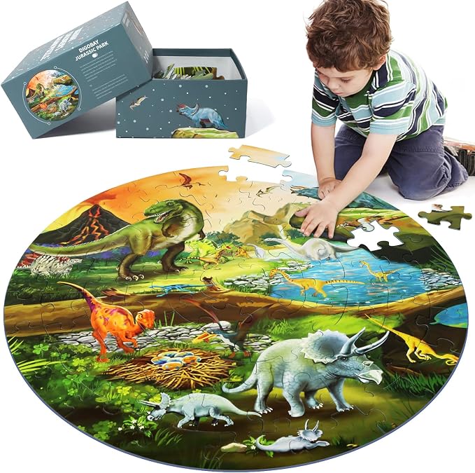 DIGOBAY Floor Puzzles for Kids Ages 3-8, 70 Piece Dinosaur Jigsaw Puzzle for Kids Ages 3+ Year Old Large Round Toddler Puzzles Preschool Learning Educational Toys Gift for Boys Girls (Tyrannosaurus)