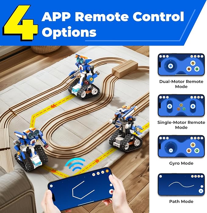 Apitor Robot J Creative Building Kit With Storage Box, 6-in-1 Programmable App Remote Control Tank STEM Learning Toy, Educational Coding Gifts for 7-12 Years Old Kids