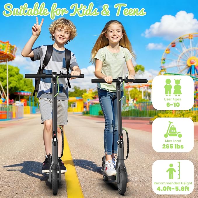 Electric Scooter for Kids Aged 6-10, 350W Motor, 19 Mph Speed & 15 Miles Range, 8.5" Solid Tires, Lightweight Foldable Scooter with Dual Braking System, Max Load 265LBS
